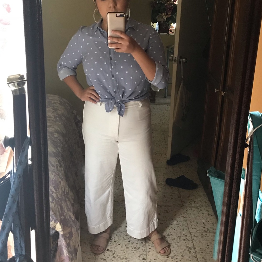 Wide leg white denim pants